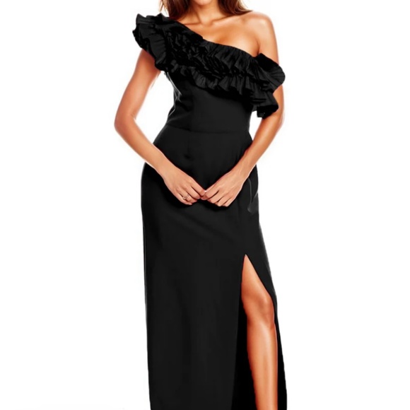 Rene Ruiz ruffle one shoulder floor length dress gown - worn once - Picture 3 of 7